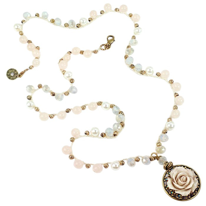 Sweet Romance Boho Chic Ivory Rose Necklace