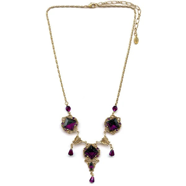 Sweet Romance Art Deco Vintage Glass Squares Necklace Amethyst