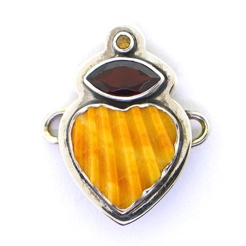 Tabra Scallop Shell Heart with Citrine and Faceted Garnet Charm