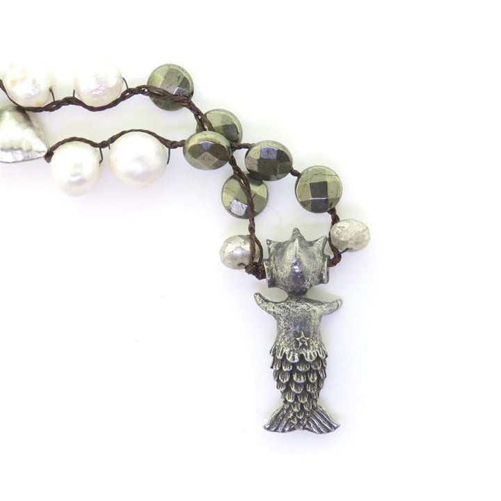 Beautiful Soul Mermaid Sea Goddess Pearls and Pyrite Necklace