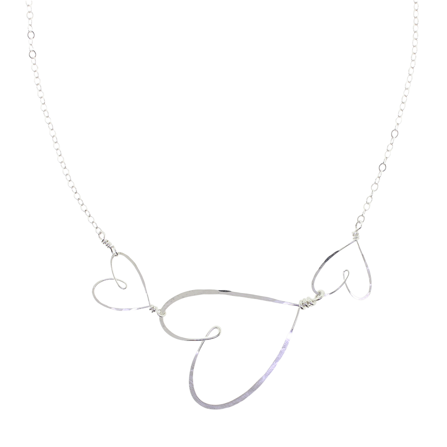 Beth Jewelry 3 Small Hearts Necklace Sterling Silver
