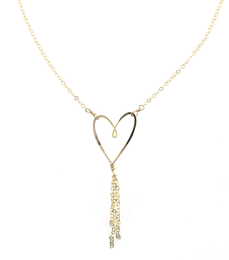 Beth Jewelry Heart Tassel Necklace 14 Kt Gold Filled