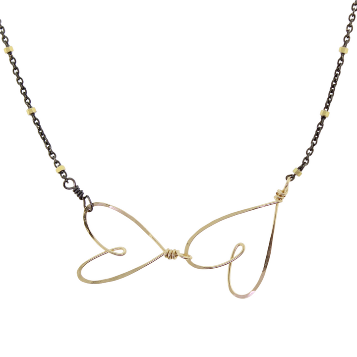 Beth Jewelry Two Tiny Hearts Necklace Oxidized 14kt Gold Fill