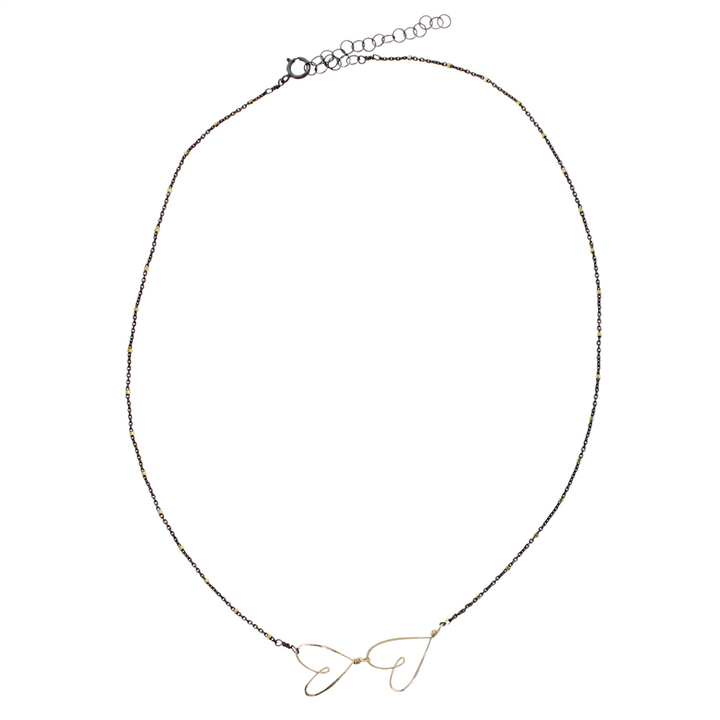 Beth Jewelry Two Tiny Hearts Necklace Oxidized 14kt Gold Fill