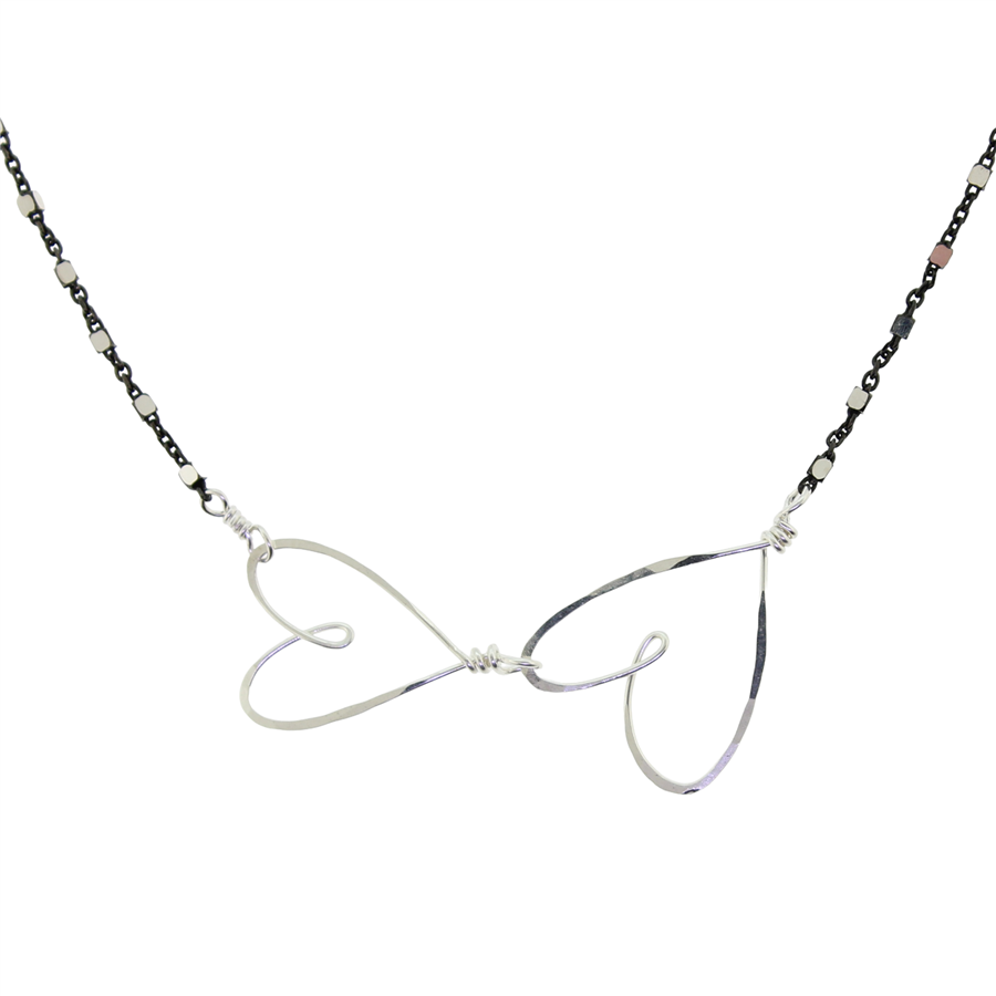Beth Jewelry Two Tiny Hearts Necklace Oxidized Sterling Silver