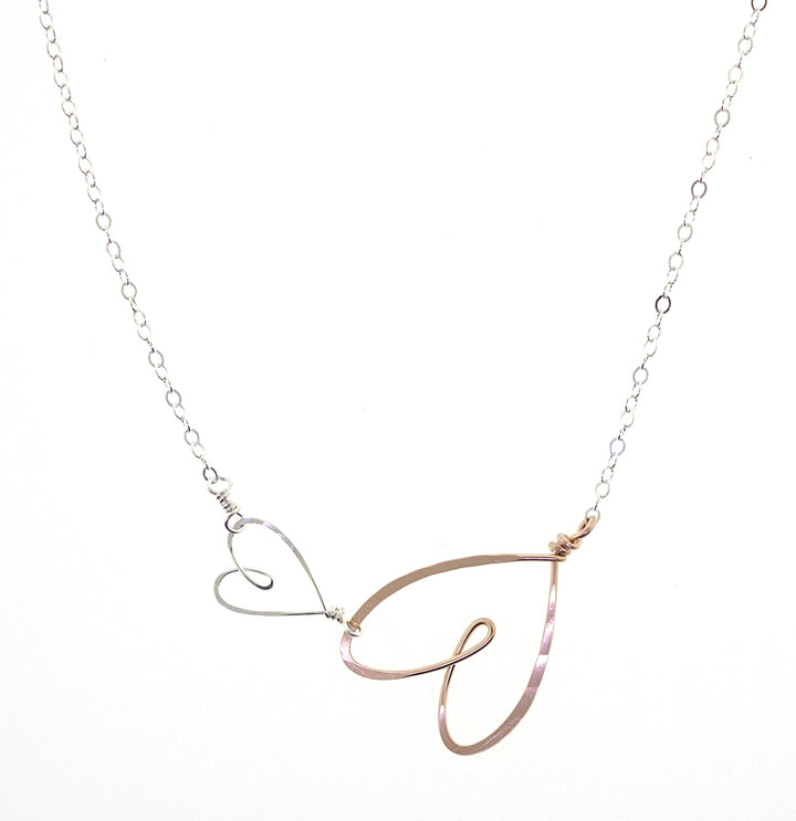 Beth Jewelry Two Hearts Necklace Silver & Rose Gold