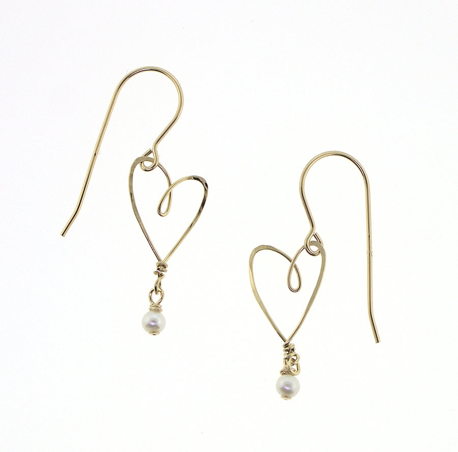 Beth Jewelry Tiny Heart Pearl Earrings 14 Kt. Gold Filled