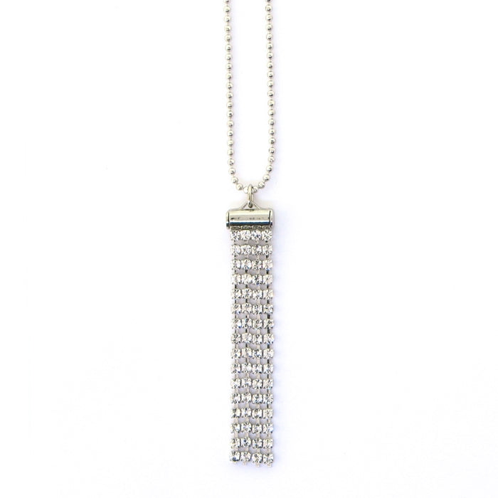 Clara Beau Clear Swarovski Crystals Tassle Necklace - Silver Tone