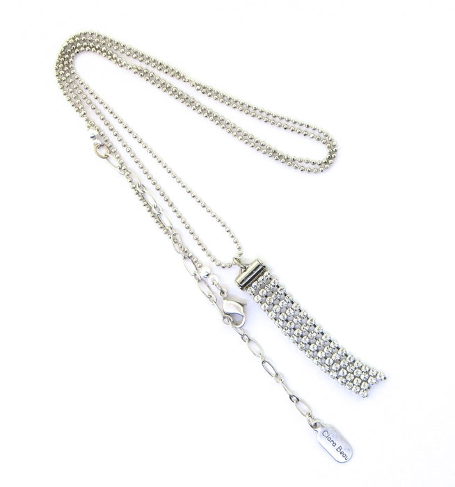 Clara Beau Clear Swarovski Crystals Tassle Necklace - Silver Tone