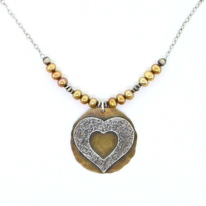 J & I Silver & Bronze Heart Necklace
