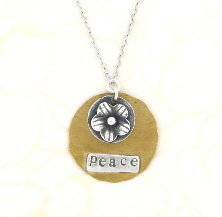 J & I Two-Tone Peace Flower Necklace