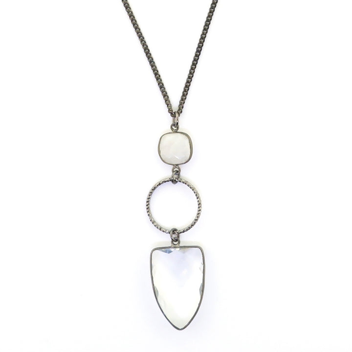 KBD Gunmetal Faceted Crystal and Moonstone Necklace