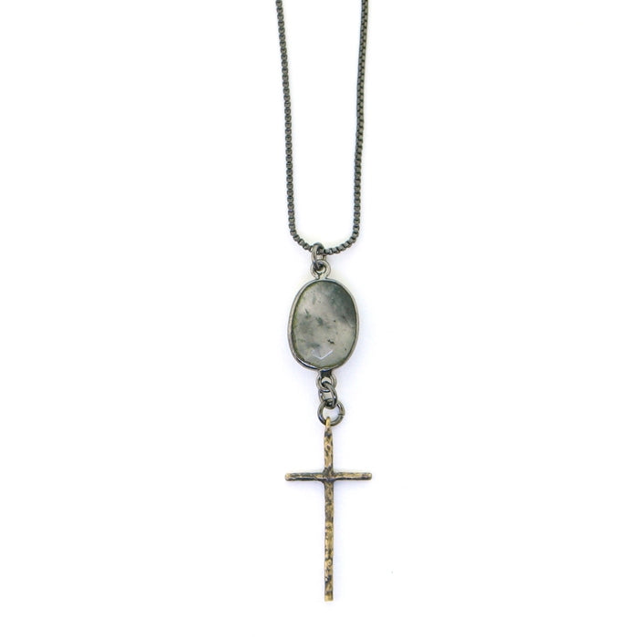 KBD Gunmetal Delicate Cross Grey Rutile Necklace