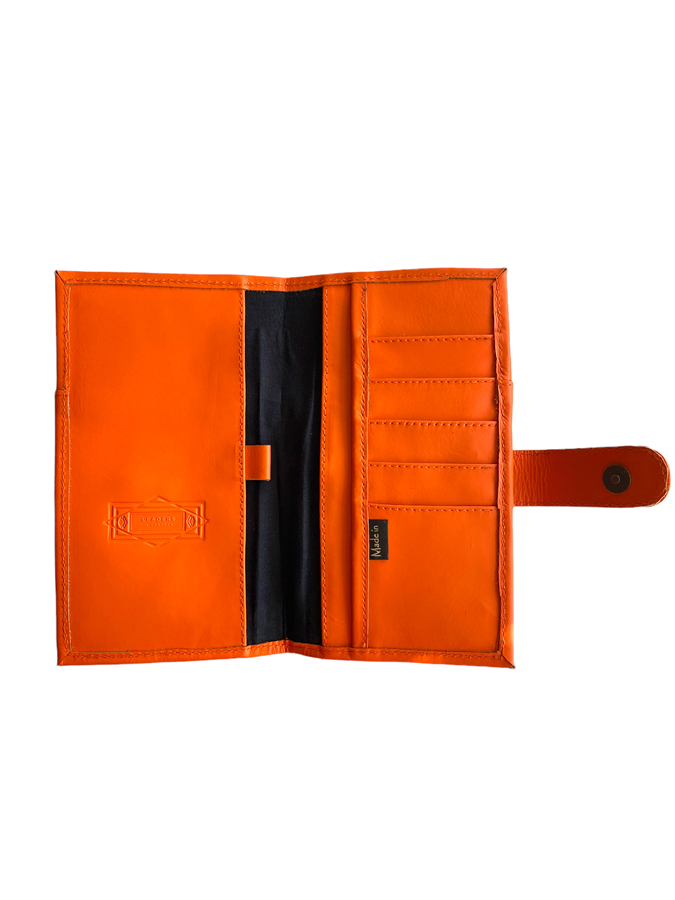 Leaders in Leather Orange Wallet Magnetic Closure