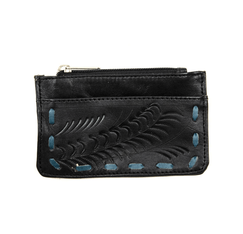 Leaders in Leather Black Turquoise Zip Coin Case