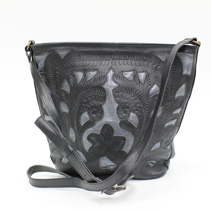 Leaders in Leather Black Gunmetal Crossbody Bag