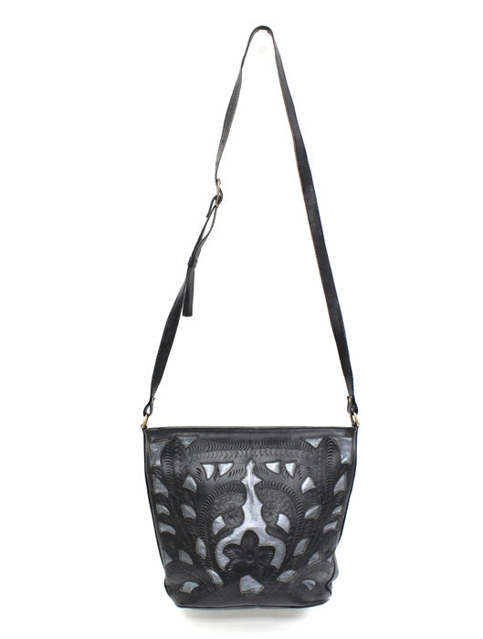 Leaders in Leather Black Gunmetal Crossbody Bag