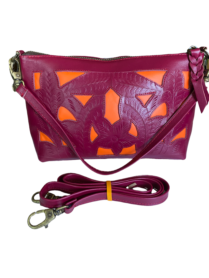 Leaders in Leather Pink Orange Crossbody or Wristlet