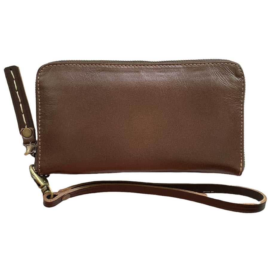 Leaders in Leather Brown Waxed Leather  Zip Wallet