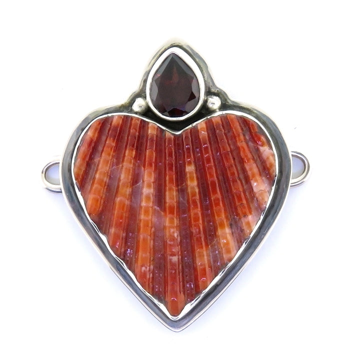 Tabra Scallop Shell Heart Faceted Garnet Charm - Large