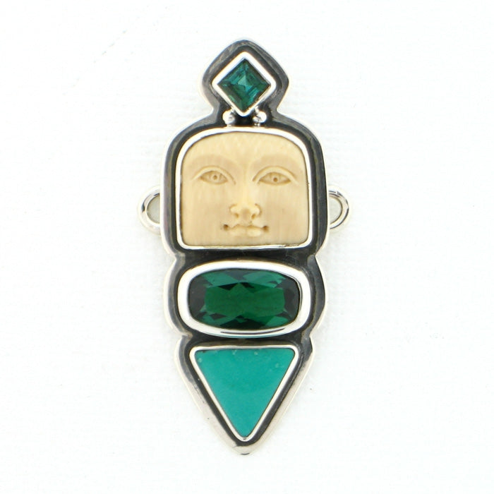 Tabra Bone Moon Goddess, Turquoise and Green Quartz Charm