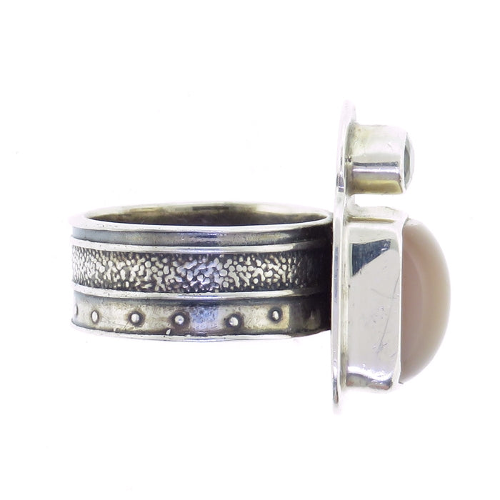 Tabra Peach Moonstone Green Tourmaline Ring