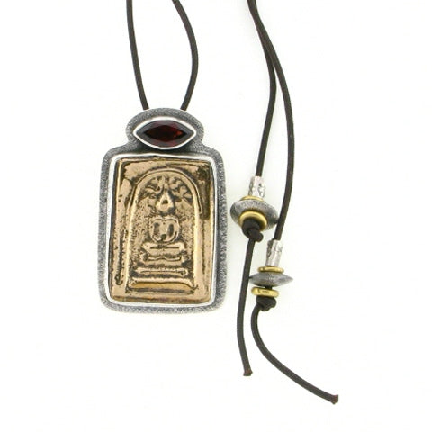 Tabra Bronze Buddha & Garnet Adjustable Necklace