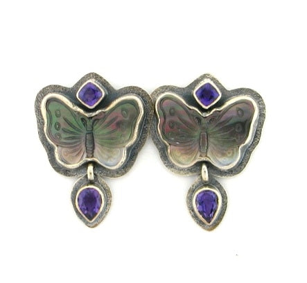 Tabra Mother Of Pearl Butterfly & Amethyst Earrings