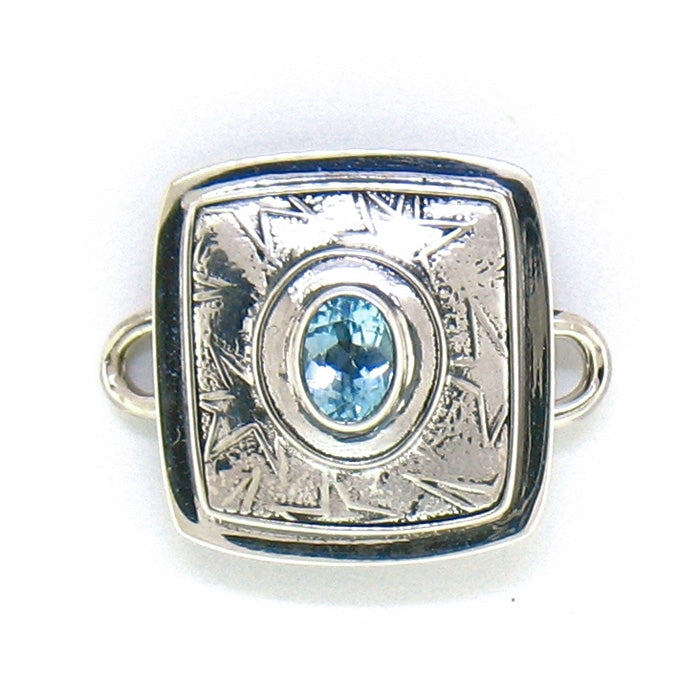 Tabra Silver Stars Embossed Charm with Blue Topaz