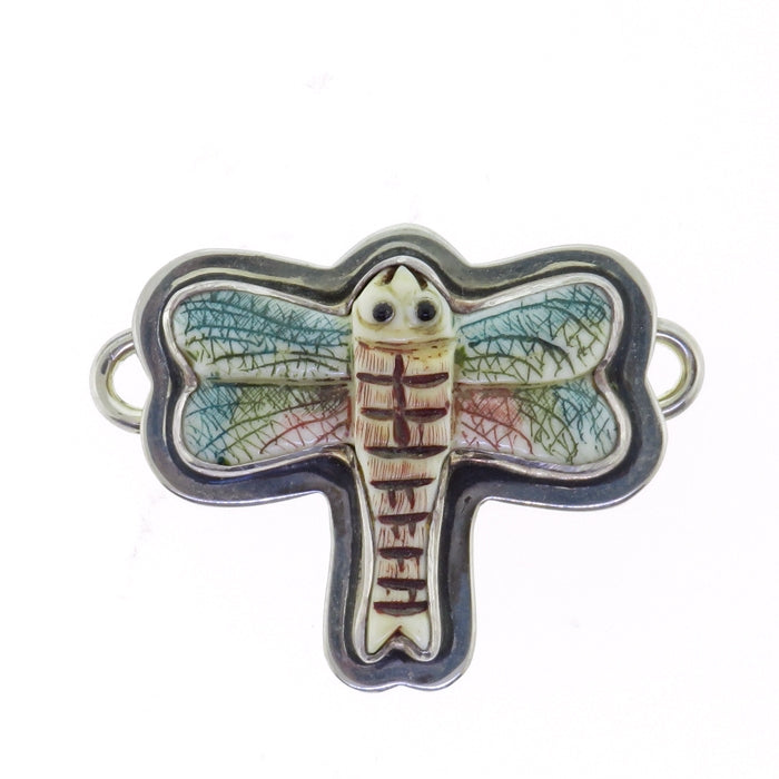 Tabra Carved Painted Bone Dragonfly Charm