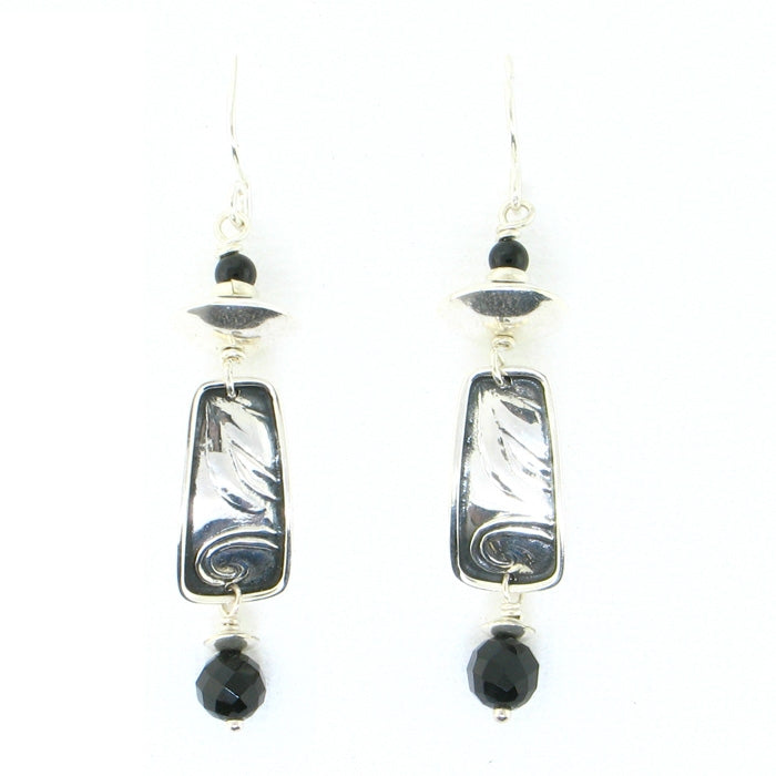 Tabra Black Onyx & Silver Leaf Earrings