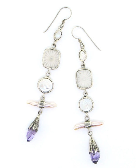 Tabra Amethyst Crystal Point & Pearl Earrings