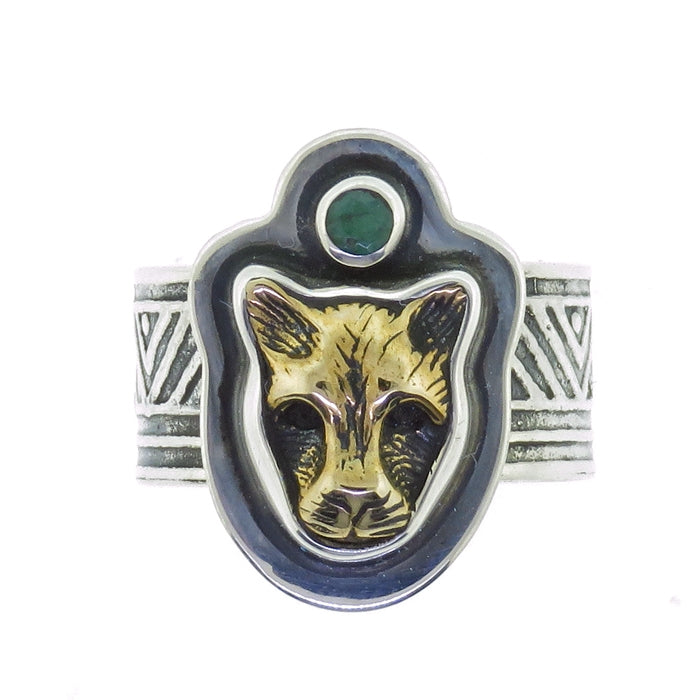 Tabra Bronze Jaguar Pinky Ring with Indian Emerald