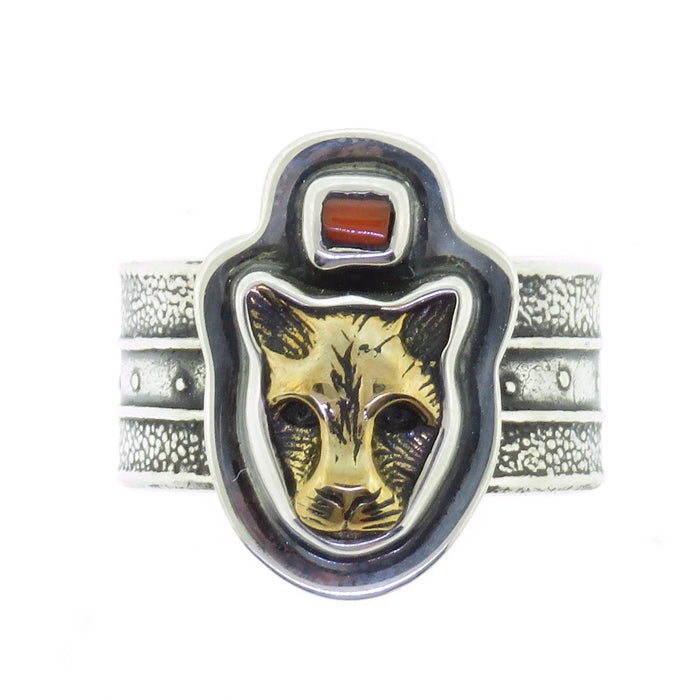 Tabra Bronze Jaguar Ring with Coral