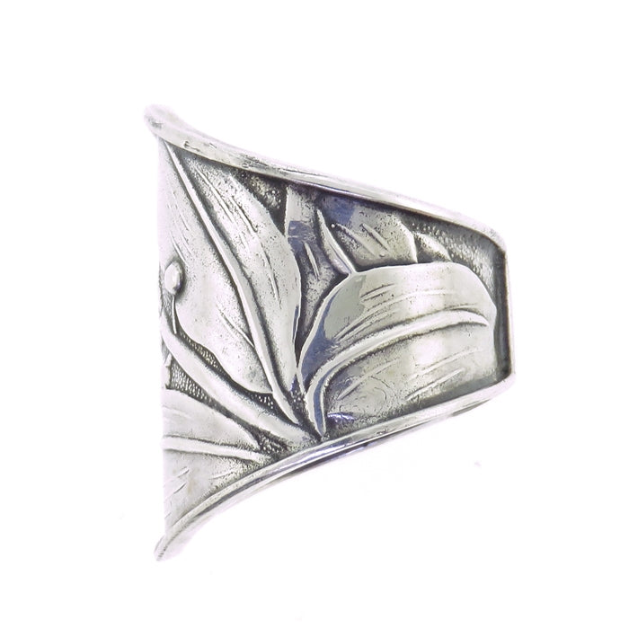 Tabra Silver Floral Emboss Cuff Ring Large