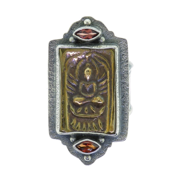 Tabra Bronze Buddha & Garnet Ring