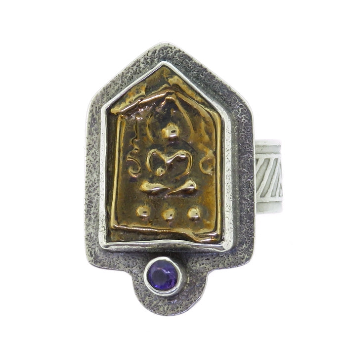 Tabra Bronze Buddha & Amethyst Ring