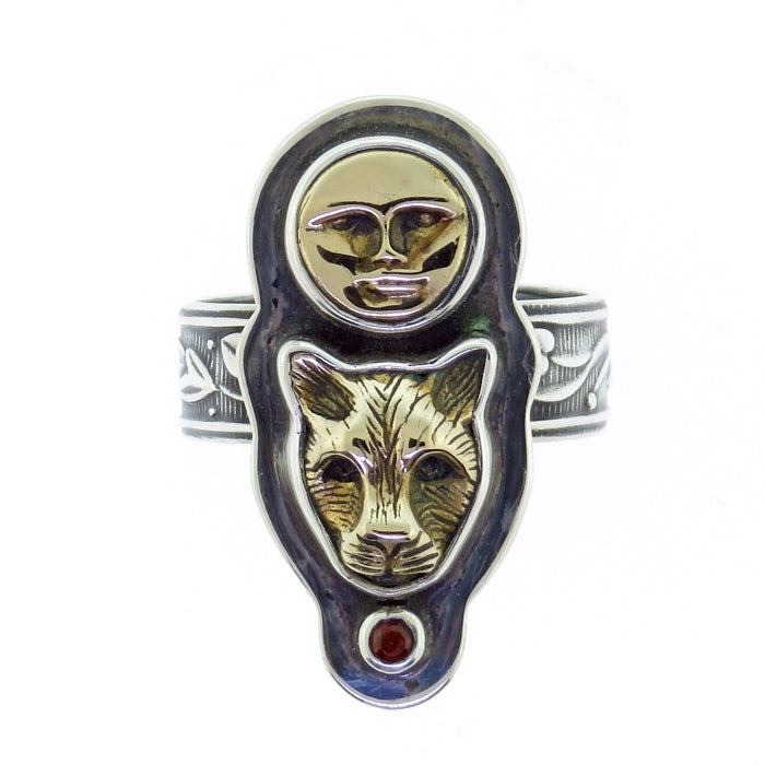 Tabra Bronze Jaguar Sun God Garnet Ring