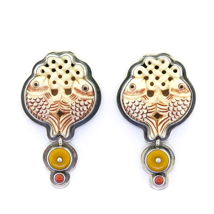 Tabra Bone Fish Amber Coral Post Earrings