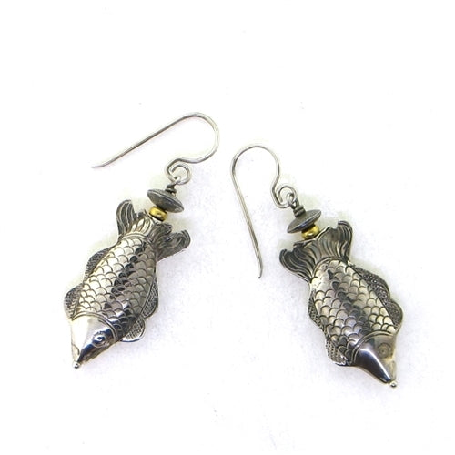 Tabra Embossed Fish Earrings on Wires
