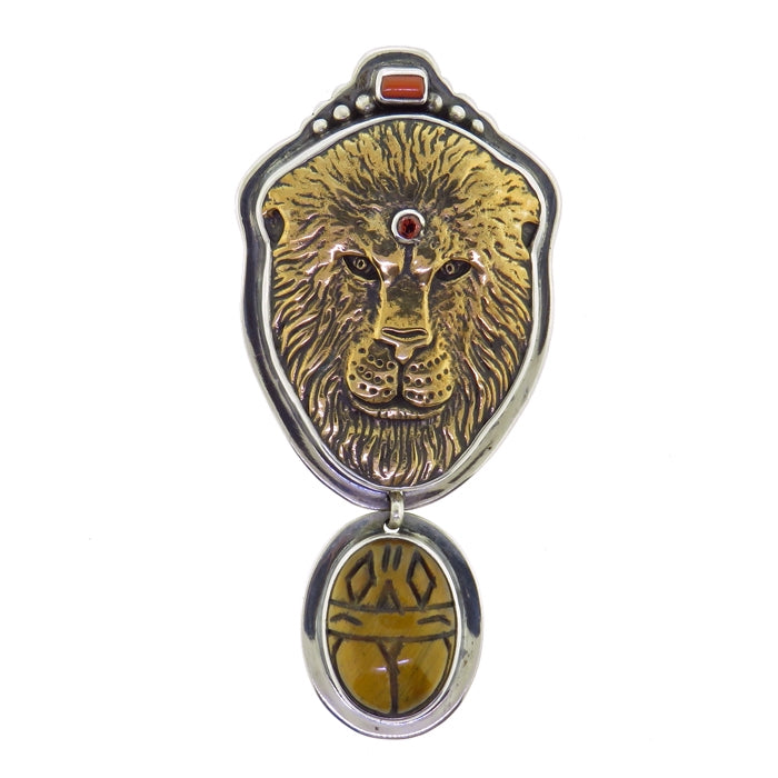 Tabra Bronze Lion Scarab Pendant