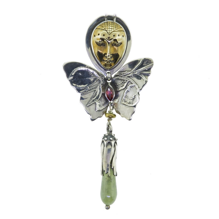 Tabra Bronze Butterfly Goddess Jade Drop Pendant