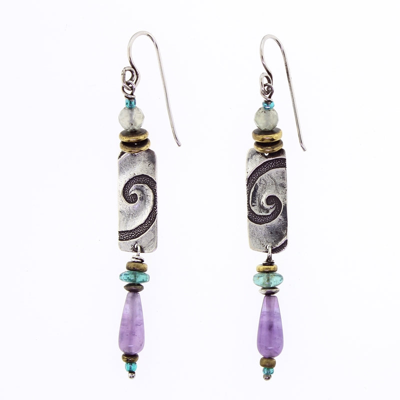 Tabra Amethyst & Apetite Swirl Wire Earrings